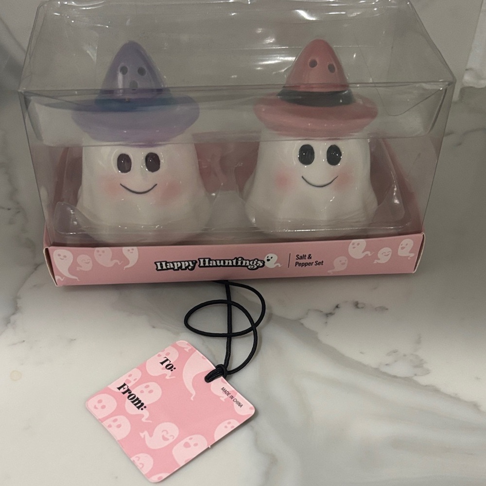 Halloween Ghost Salt and Pepper Shaker Set Hand Painted